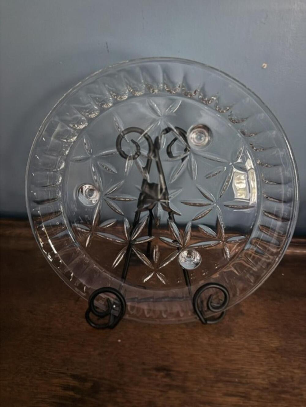 Clear Glass Decorative 3 footed Plate with Star Pattern